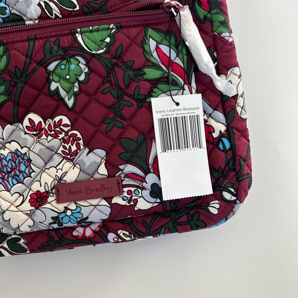 NWT Vera Bradley Iconic Leighton Backpack In Bordeaux Blooms NEW - Picture 4 of 11